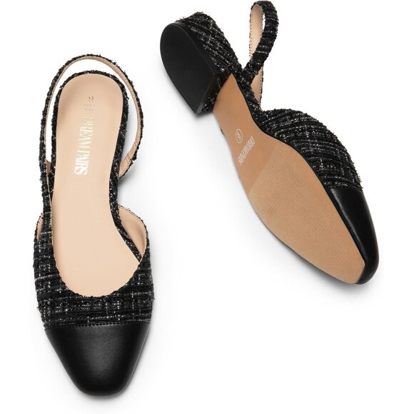 Dream Pairs Women's Black Faux Leather Cap Toe Slingback Ballet Flats Shoes - Picture 4 of 6